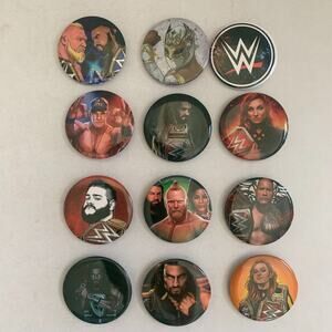 WWE Wrestling 1.5" Lot Of 12 Pin Button Rock, Brock, Becky, KO, Roman More